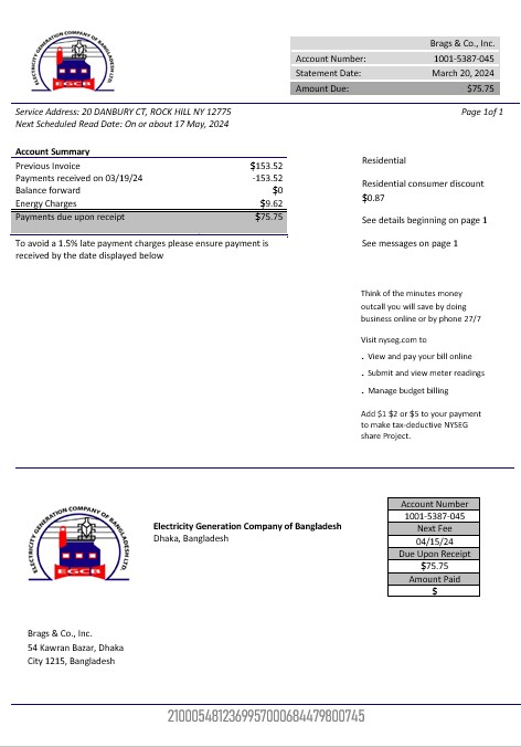 Bangladesh Electricity Generation Company of Bangladesh business utility bill template in Word and PDF format